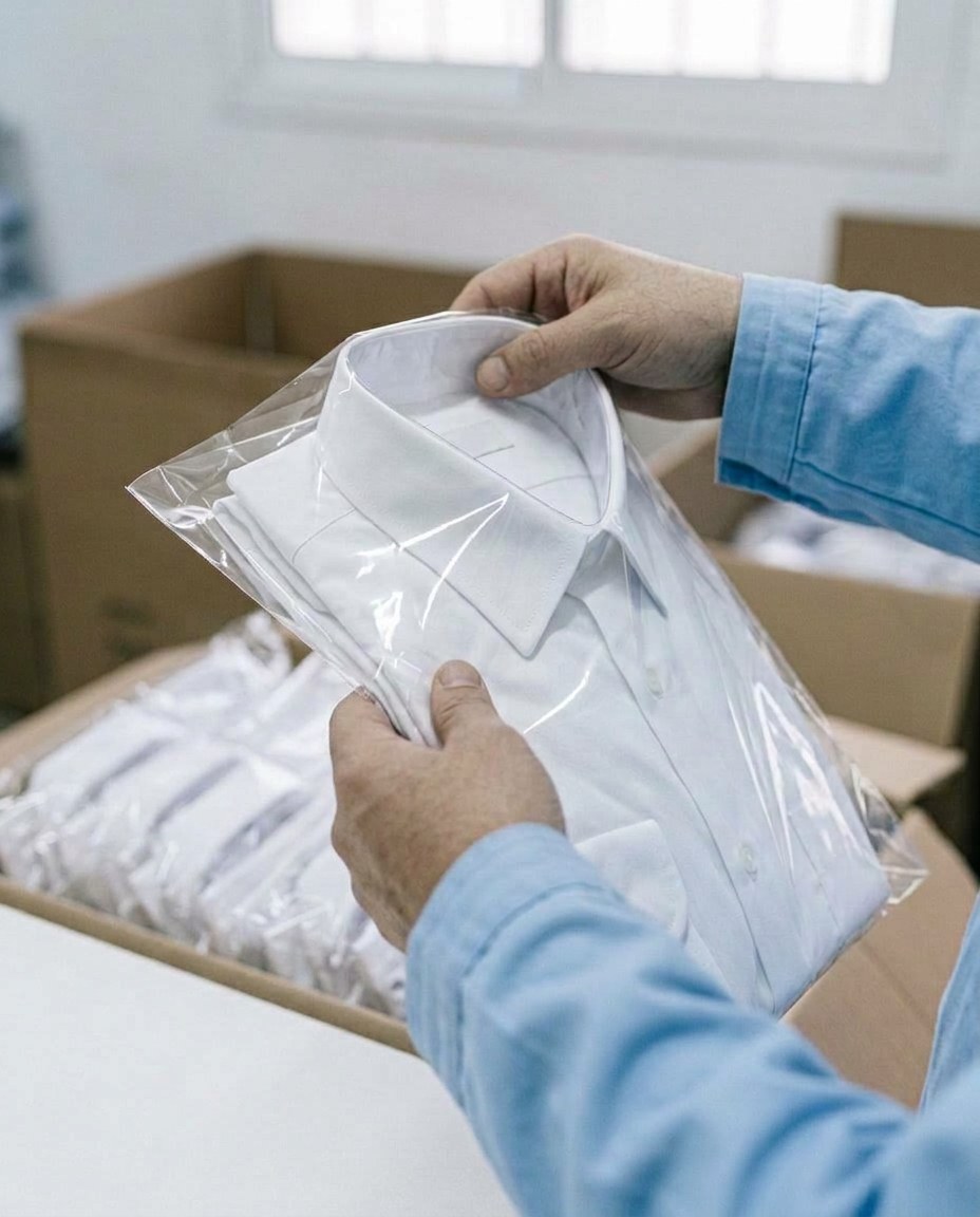 Mise sous sachet des chemises pliées